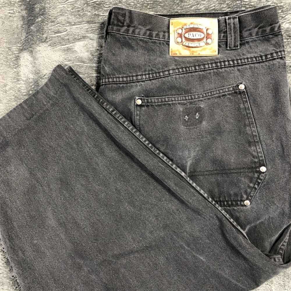 Paco Jeans Vintage 90s Baggy Wide Leg Denim Faded‎ Black Raw Hem Size 50x25
